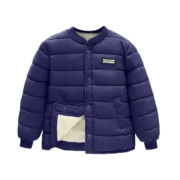FAOWME Kids Boys Girls Coat Winter Jacket Solid Color Color Outwear Windproof Warm Coat Jacket Dark Blue 6-7 Years