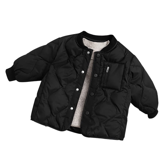 FAOWME Kids Boys Girls Fall Solid Color Rounded Neck Coat Warm And Windproof Down Jacket Black 3-4 Years