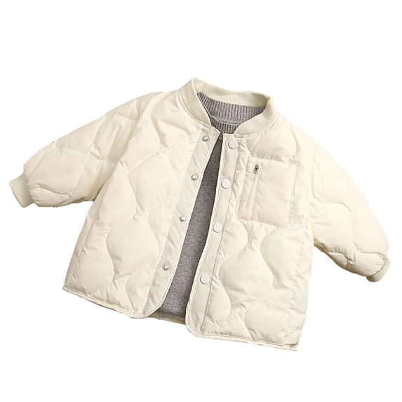FAOWME Kids Boys Girls Fall Solid Color Rounded Neck Coat Warm And Windproof Down Jacket White 1-2 Years