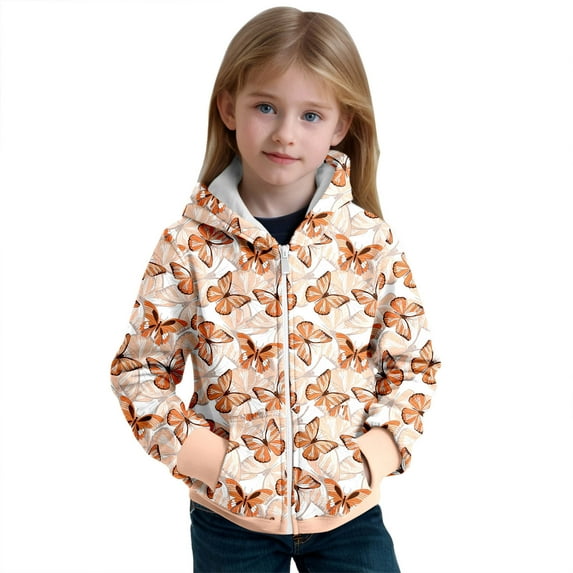 FAOWME Kids Boys Girls Hooded Zipper Jacket Prints Sweatshirt Hoodie Tops Toddler Child Pullover Coat Orange 5-6 Years