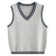 thumbnail image 1 of FAOWME Kids Boys Girls Knitted Vest Sleeveless V Neck Knitted Patchwork Warm Loose Knitwear Top For Autumn Winter Daily Wear,Grey,12-13 Years, 1 of 9