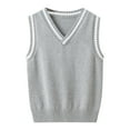 thumbnail image 1 of FAOWME Kids Boys Girls Knitted Vest Sleeveless V Neck Patchwork Warm Lightweight Sweater Top For Autumn Winter Daily Wear,Grey,4-5 Years, 1 of 4