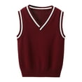 thumbnail image 1 of FAOWME Kids Boys Girls Knitted Vest Sleeveless V Neck Patchwork Warm Lightweight Sweater Top For Autumn Winter Daily Wear,Wine,4-5 Years, 1 of 4
