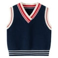 thumbnail image 1 of FAOWME Kids Boys Girls Knitted Vest Sleeveless V Neck Patchwork Warm Loose Knitwear Top For Autumn Winter Daily Wear,Navy,5-6 Years, 1 of 8