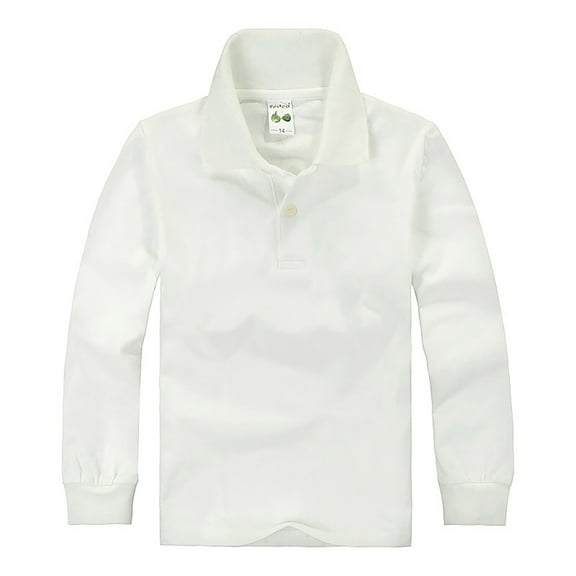 FAOWME Kids Boys Girls Long Sleeve Solid Color Polo Shirt Button Closure Comfortable Soft Blouse Beige 8-9 Years