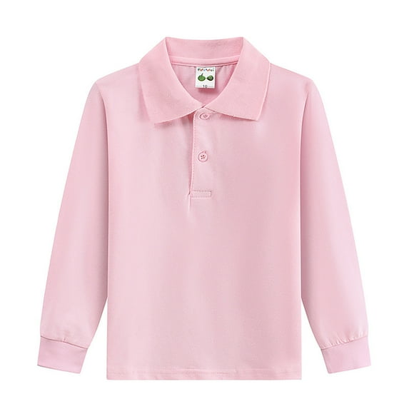FAOWME Kids Boys Girls Long Sleeve Solid Color Polo Shirt Button Closure Comfortable Soft Blouse Pink 6-7 Years