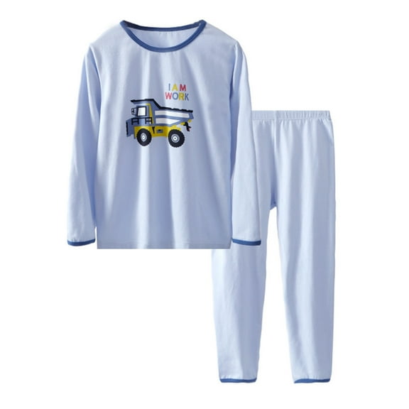 FAOWME Kids Boys Girls Pajama Set Two Piece Car Print Long Sleeve Round Neck Top And Elastic Waist Pants Outfit Soft Comfy Loungewear,Blue,2-3 Years