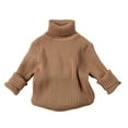 thumbnail image 1 of FAOWME Kids Boys Girls Sweater Long Sleeve Turtleneck Solid Color Knitting Loose Fit Warm Top For Autumn Winter Daily Wear,Coffee,6-7 Years, 1 of 3