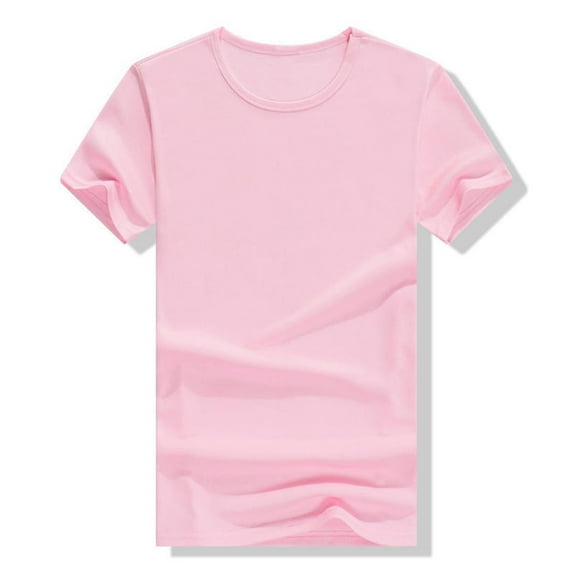 FAOWME Kids Boys Girls T Shirt Short Sleeve Round Neck Solid Color Comfortable Breathable Soft Tops Tees For Casual Daily Wear,Pink,12-14 Years