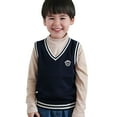 thumbnail image 1 of FAOWME Kids Boys Knitted Vest Sleeveless V Neck Print Color Block Warm Lightweight Sweater Top For Autumn Winter Daily Wear,Blue,4-5 Years, 1 of 5