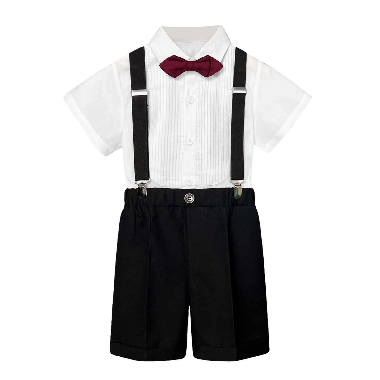 Boys Short Sleeve Bib Shirt White Shorts Suit
