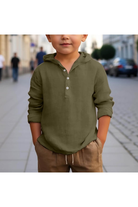 Kids Boys Summer Hooded Shirt Long Sleeve Button Down Beach Tops Solid Color Casual Wear For Teen Youth Children Breathable Streetwear