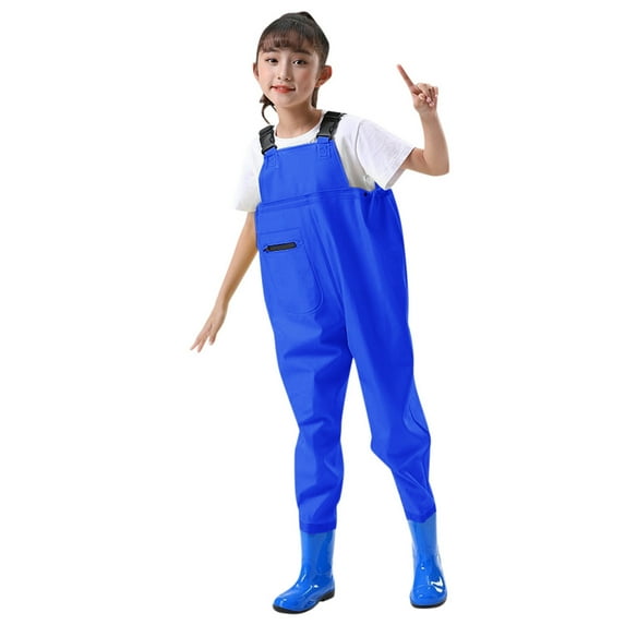 FAOWME Kids Chest Waders Youth Fishing Waders For Toddler Children Waterproof & Fishing Waders With Boots Blue 7-8 Years