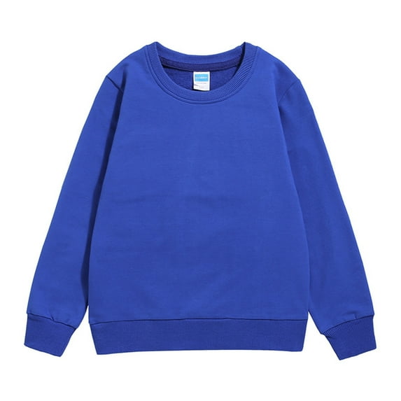FAOWME Kids Child Toddler Baby Boys Girls Solid Color Patchwork Long Sleeve Cotton Sweatshirt Pullover Tops Blue 9-11 Years