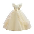 thumbnail image 1 of FAOWME Kids Children Girls Summer Sleeveless Lace Bowknot Mesh Long Princess Dress Piano Performance Dress Beige 10-12 Years, 1 of 4