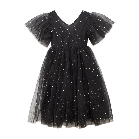 FAOWME Kids Children Long Dresses For Girls Star Printed Casual Dress Big Girl Clothes Summer Sleeveless Dress Black 10-11 Years
