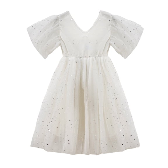 FAOWME Kids Children Long Dresses For Girls Star Printed Casual Dress Big Girl Clothes Summer Sleeveless Dress White 6-7 Years