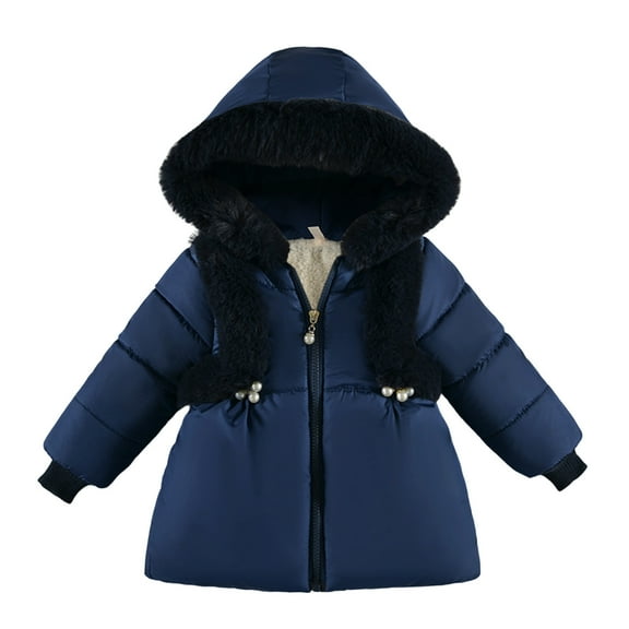 FAOWME Kids Coat Winter Baby Jacket Girls Boys Hooded Solid Color Toddler Outwear Zipper Windproof Warm Thick Girls Coat Jacket Navy 3-4 Years