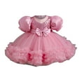 thumbnail image 1 of FAOWME Kids Flower Girl Dress Ruffle Tulle Beads Toddler Bowknot Wedding Pageant Birthday Party Evening Tutu Dresses Pink 4-5 Years, 1 of 8