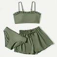 thumbnail image 1 of FAOWME Kids Girls 3 Piece Swimsuits Adjustable Straps Solid Color Ruffles Bikini Sets And Elastic Waist Shorts Swimwear Sets For Beach Pool,Army Green,8-10 Years, 1 of 3