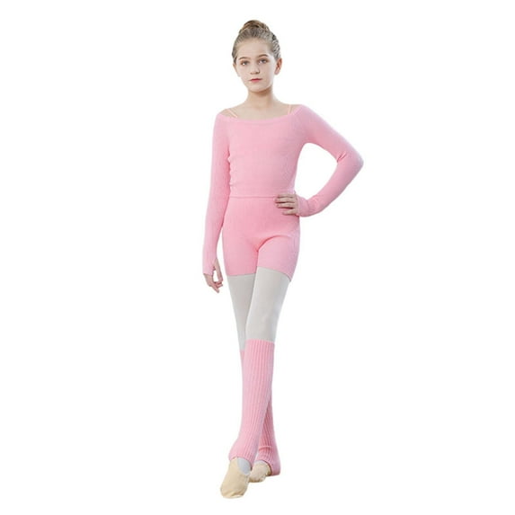 FAOWME Kids Girls Ballet Sweater Soft Warm Up Active Sweater Pullover Dance Sweater For Leotards Pink 5-6 Years
