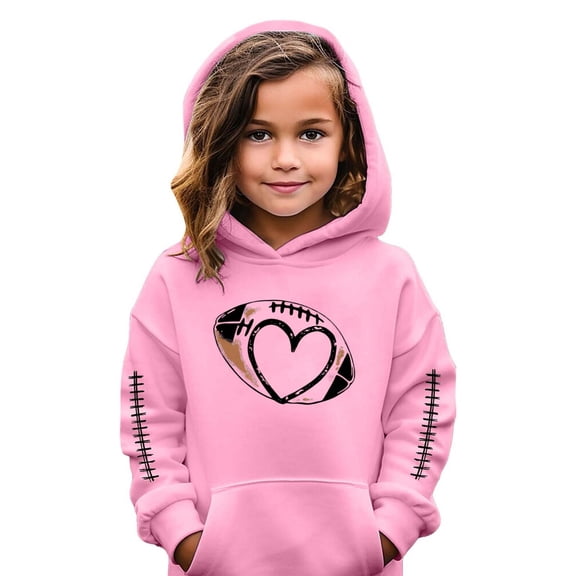 FAOWME Kids Girls Boys Hoodies With Pocket Long Sleeve Football Print Plush Stylish Comfortable Top Sweatshirts For Autumn Winter Everyday Wear Pink 5-6 Years