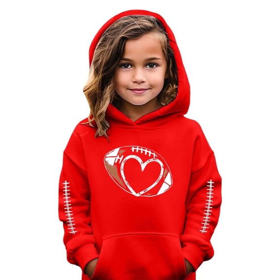 FAOWME Kids Girls Boys Hoodies With Pocket Long Sleeve Football Print Plush Stylish Comfortable Top Sweatshirts For Autumn Winter Everyday Wear Watermelon Red 3-4 Years