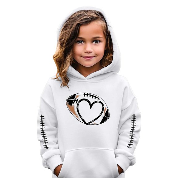 FAOWME Kids Girls Boys Hoodies With Pocket Long Sleeve Football Print Plush Stylish Comfortable Top Sweatshirts For Autumn Winter Everyday Wear White 3-4 Years