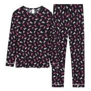 FAOWME Kids Girls Boys Pajama Set Two Piece Long Sleeve Round Neck Cartoon Print Top And Elastic Waist Pants Sleepwear Soft Comfortable Loungewear Outfit For Everyday Wear,Brick Red,14-15 Years