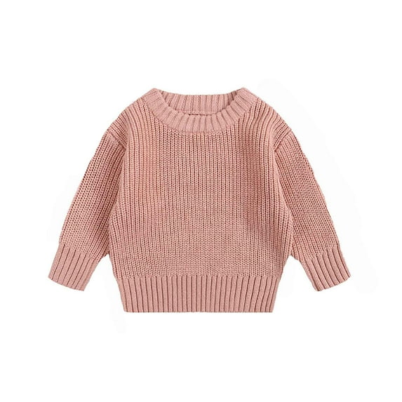 FAOWME Kids Girls Boys Sweater Crew Neck Long Sleeve Solid Color Knitted Warm Soft Fashion Top For Autumn Winter Daily Wear,Pink,12-18 Months