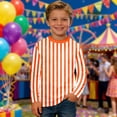thumbnail image 1 of FAOWME Kids Girls Boys T Shirt Long Sleeve Round Neck Striped Print Comfortable Breathable Loose Top For Casual Daily Wear,Orange,3-4 Years, 1 of 6