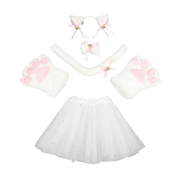 FAOWME Kids Girls Carnival Dance Party Cartoon Skirt Ballet Skirts Hairband Set White 3-8 Years