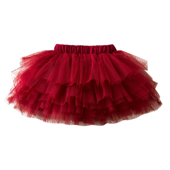FAOWME Kids Girls Holiday Party Ballet Skirts Party Tulle Dance Skirt Red 5-6 Years