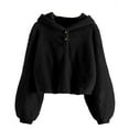 thumbnail image 1 of FAOWME Kids Girls Hoodie Warm Loose Button Down Pullover Warm Jacket Tops Coat Black 5-6 Years, 1 of 4