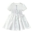 thumbnail image 1 of FAOWME Kids Girls Summer Short Sleeve Solid Color Dress Cardigan Shirt Dress Infants White 1-2 Years, 1 of 7