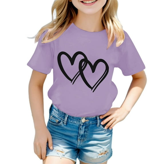 FAOWME Kids Girls T-Shirt Cute Graphic Round Neck Short Sleeve Tee Summer Casual Tops Light 10-12 Years