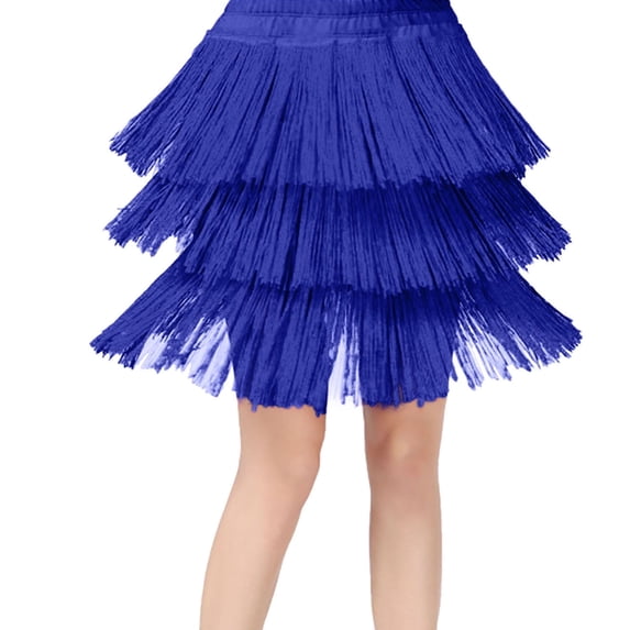 FAOWME Kids Girls Tassel Dance Skirt Latin Ballroom Layered Fringe Dancewear Blue 4-5 Years