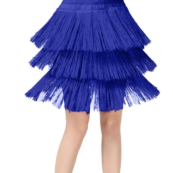 FAOWME Kids Girls Tassel Dance Skirt Latin Ballroom Layered Fringe Dancewear Blue 4-5 Years