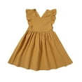 thumbnail image 1 of FAOWME Kids Girls Toddler Solid Color Cotton Linen Ruffle Halter Boeknot Sleeveless Princess Dresses Yellow 2-3 Years, 1 of 8