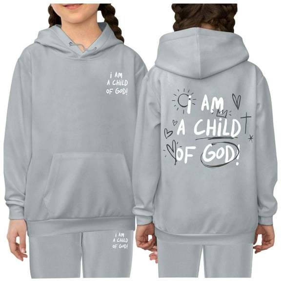 FAOWME Kids Letter Print Hoodie And Pants Set Stylish Pullover Sweatshirt And Long Pants Outfits For Girls Boys Comfortable Tracksuits Sweatsuit For Fall Winter Grey 10-11 Years