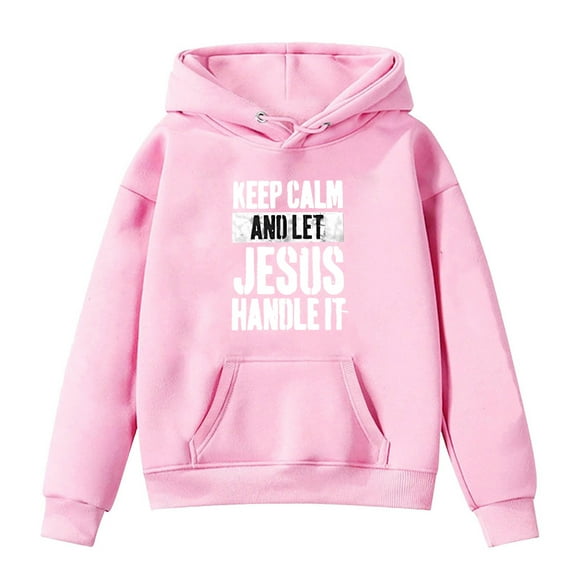 FAOWME Kids Letter Print Warm Long Sleeve Hoodies Pink 10-11 Years