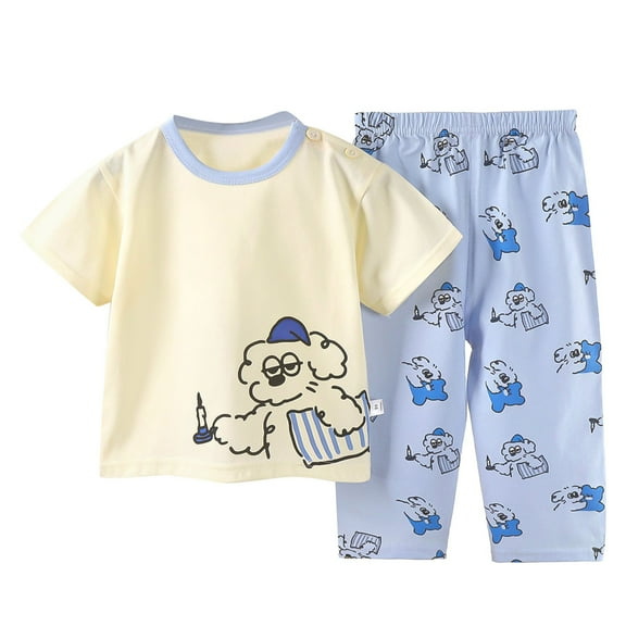FAOWME Kids Outfit Sets Toddler Boys Girls Summer Cartoon Printed Short Sleeved Tops And Shorts 2PC Children Suit Clothes Sets Holiday O-Neck Dailywear