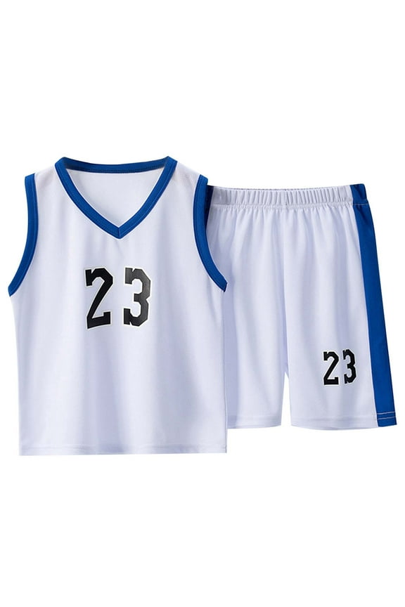 Kids Summer Basketball Suit Quick Drying Sports Vest Sleeveless 2PCS Soccer Suit On V Neck White 11-12Years