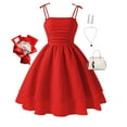 thumbnail image 1 of FAOWME Kids Summer Girls Dresses With Bow Knot Solid Color Sweet Sleeveless Fashion A Line Swing Dress,Red,11Y, 1 of 3