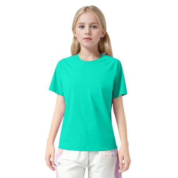 FAOWME Kids T-Shirts Basic Athletic Running T-Shirts Active Tee Shirts For Boys Or Girls Green 10-11 Years