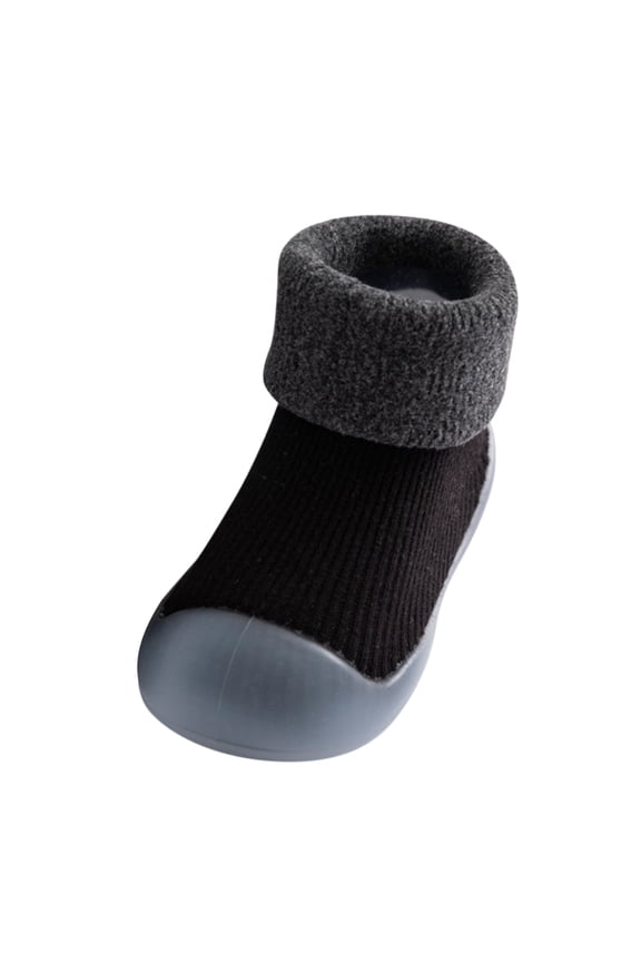 Kids Toddler Baby Boys Girls Solid Color Warm Knit Soft Sole Rubber Shoes Socks Slipper Stocking Black 2-2.5 Years