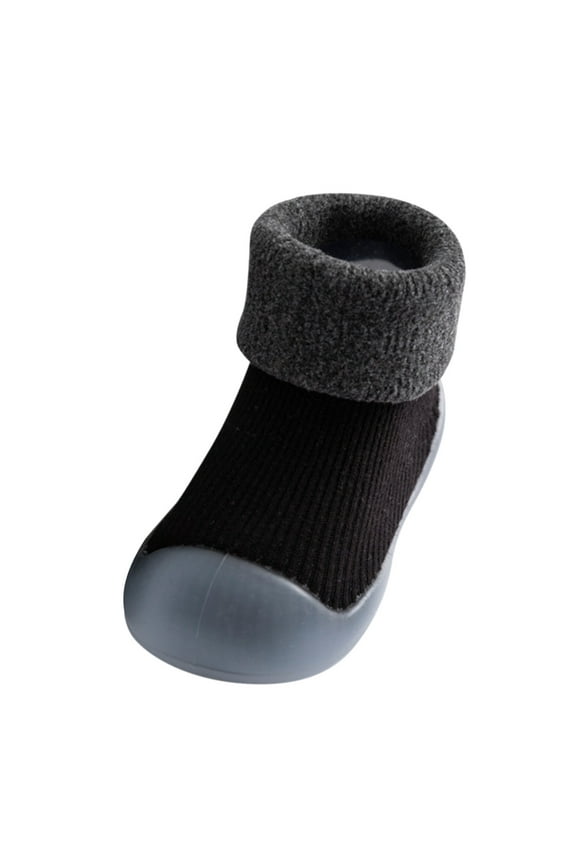 Kids Toddler Baby Boys Girls Solid Color Warm Knit Soft Sole Rubber Shoes Socks Slipper Stocking Black 3-3.5 Years