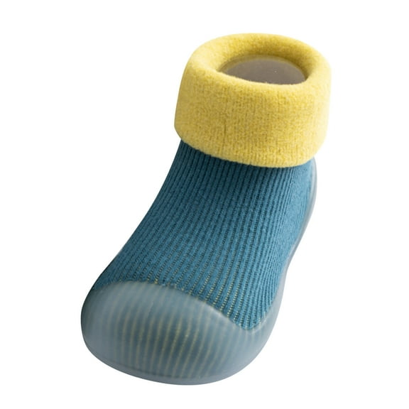 FAOWME Kids Toddler Baby Boys Girls Solid Color Warm Knit Soft Sole Rubber Shoes Socks Slipper Stocking Green 3-3.5 Years