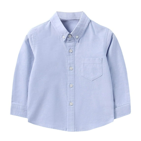 FAOWME Kids Toddler Baby Boys Shirts Button Down Retro Shirts Boys Outfits Toddler Solid Color Shirts Boys Long Sleeve Shirts Blue 2-3 Years