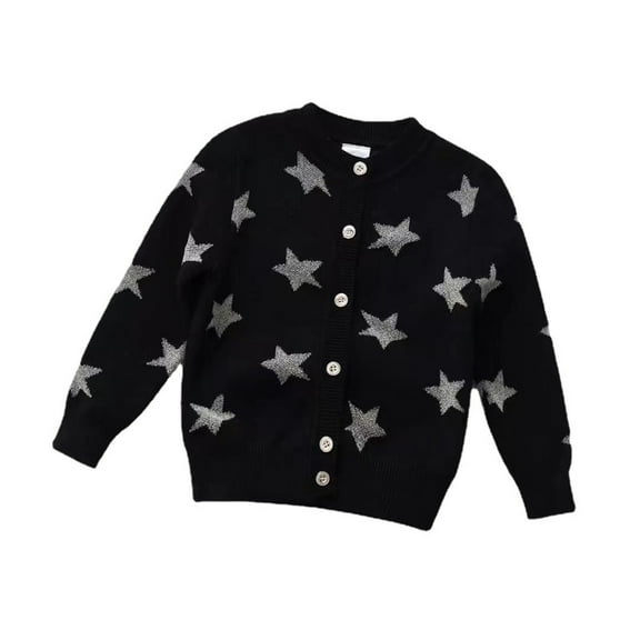 FAOWME Kids Toddler Baby Girls Boys Fall Knit Sweater Star Print Long Sleeve Coat Cardigan Tops Black 3-4 Years